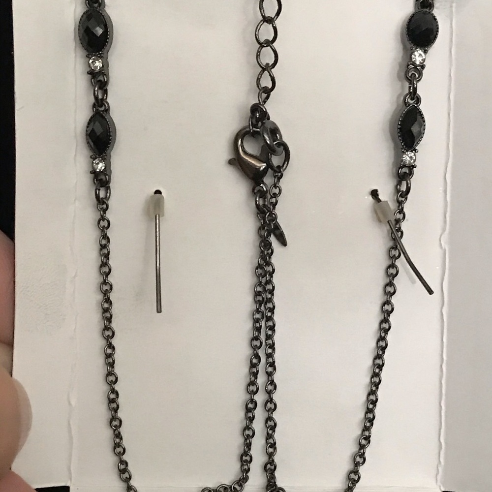 Jet and Rhinestone Y-Necklace/Earring Set - Picture 2 of 3